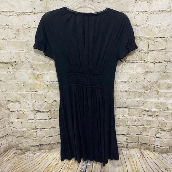Susana Monaco Black Wool Blend Smocked Stretch A Line Dress - Picture 4 of 6